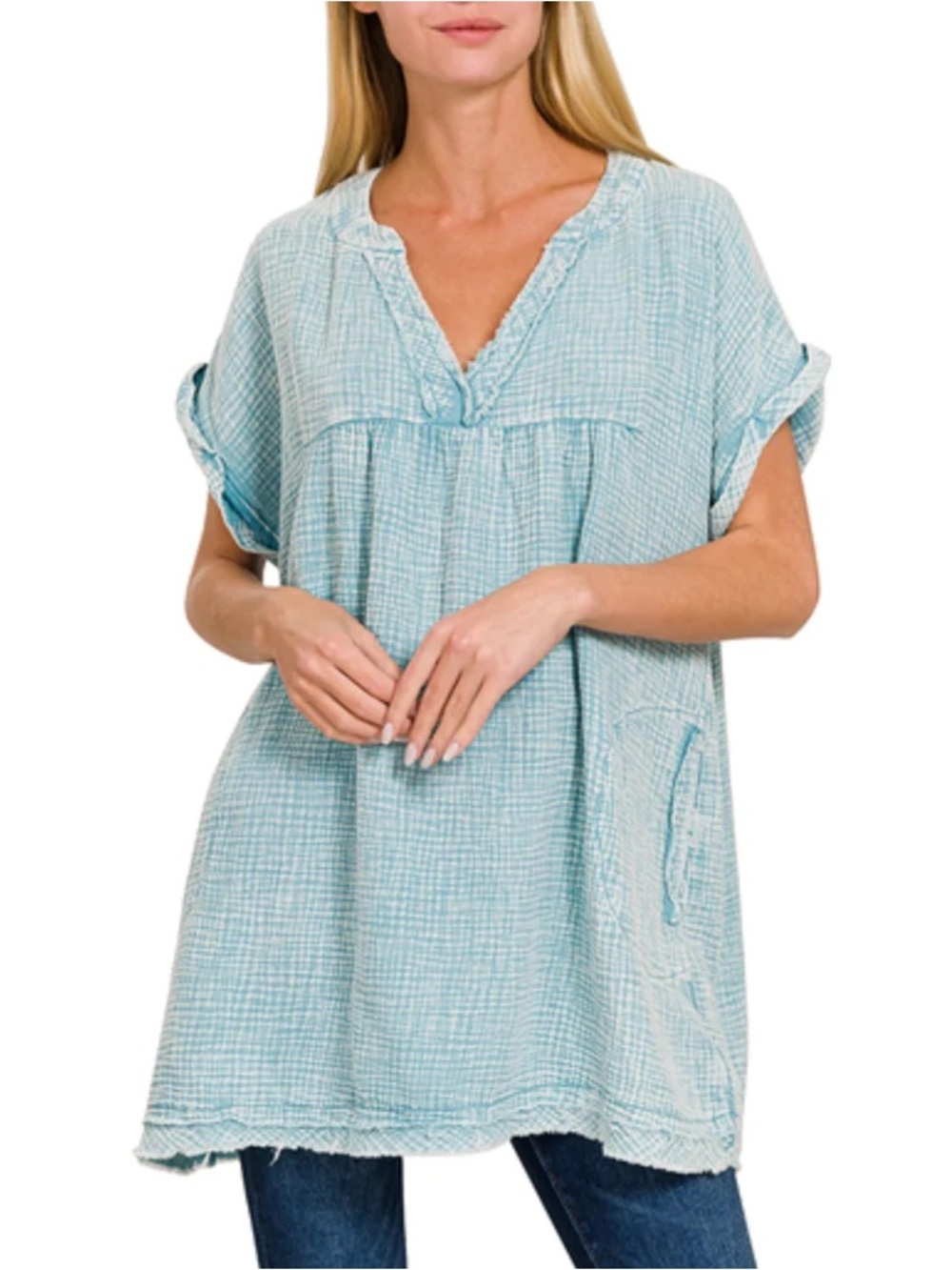 Blue Gauze Tunic Top